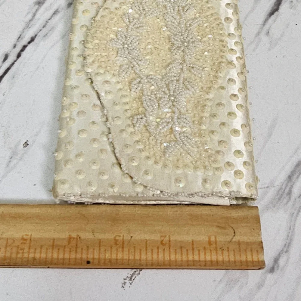 Vintage Ivory‎ Beaded Satin Clutch Purse Handmade Hong Kong Bridal Evening Bag
